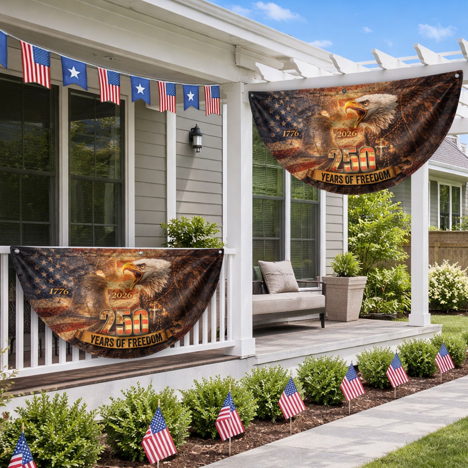 Fence Flag 250th Anniversary USA Flag 1776 2026 Patriotic Eagle American 250 Year Celebration Flag - Rust Field Wear