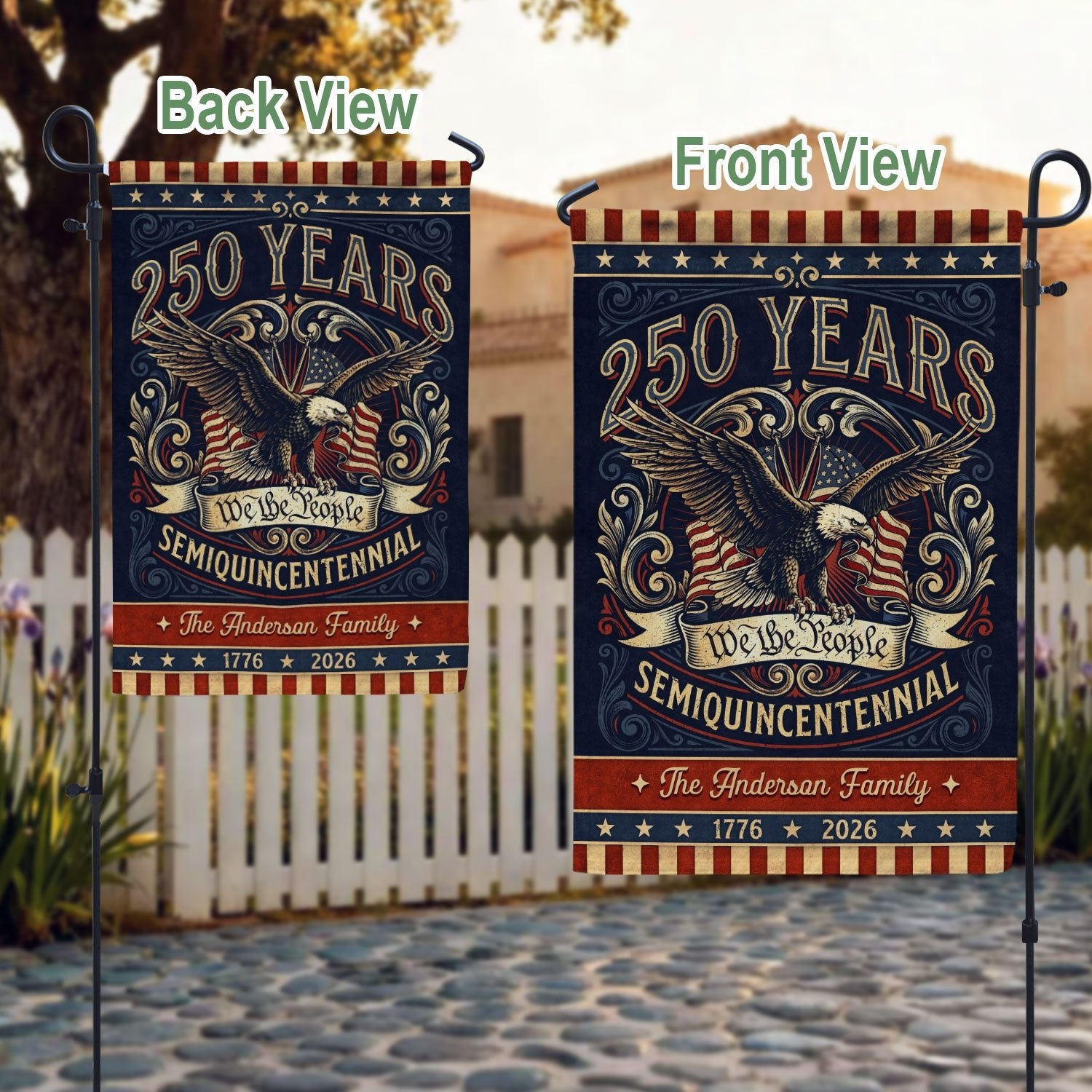 Personalized American Milestone Garden Flag – 250 Years Celebration with Eagle & “We the People” Design (1776–2026) - Rust Field Wear