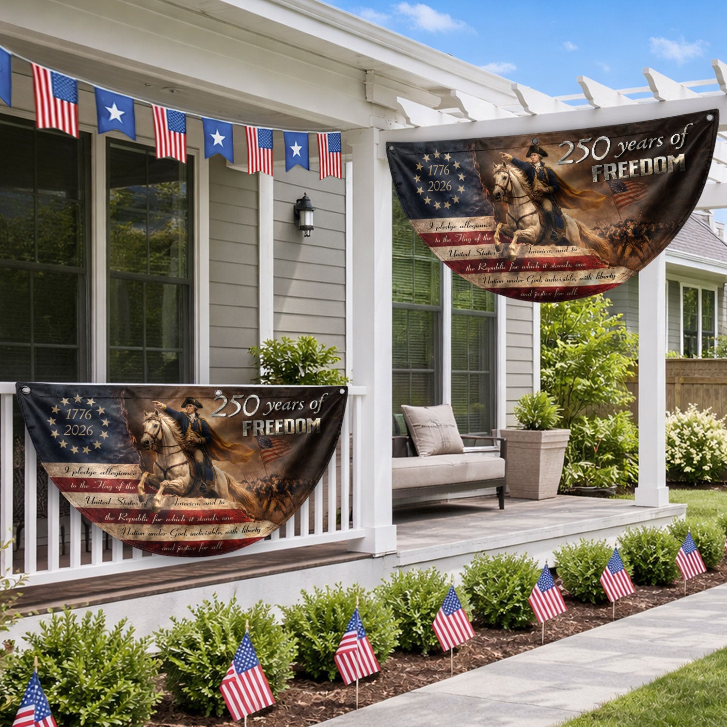 250 Years of Freedom Fence Flag George Washington Patriotic 1776-2026 Outdoor Banner