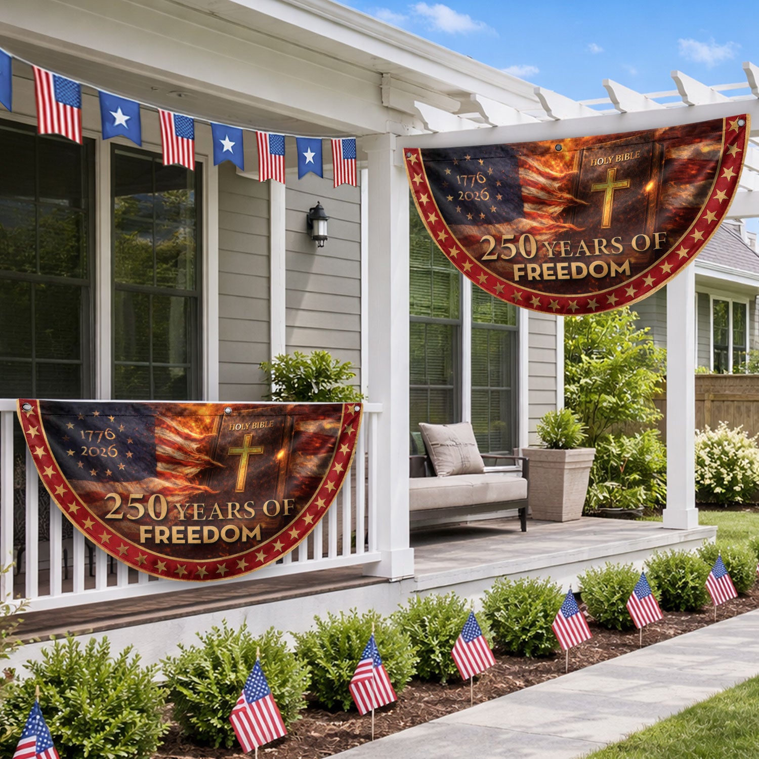 Christian Patriotic Fence Flag 1776-2026 – Holy Bible American Flag 250 Years of Freedom Double Sided Banner - Rust Field Wear