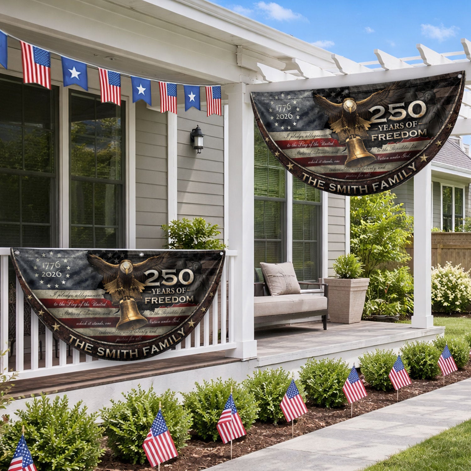 250 Years of Freedom Flag Fence Flag Custom Family Name, American Flag with Eagle, We The People Banner Decor