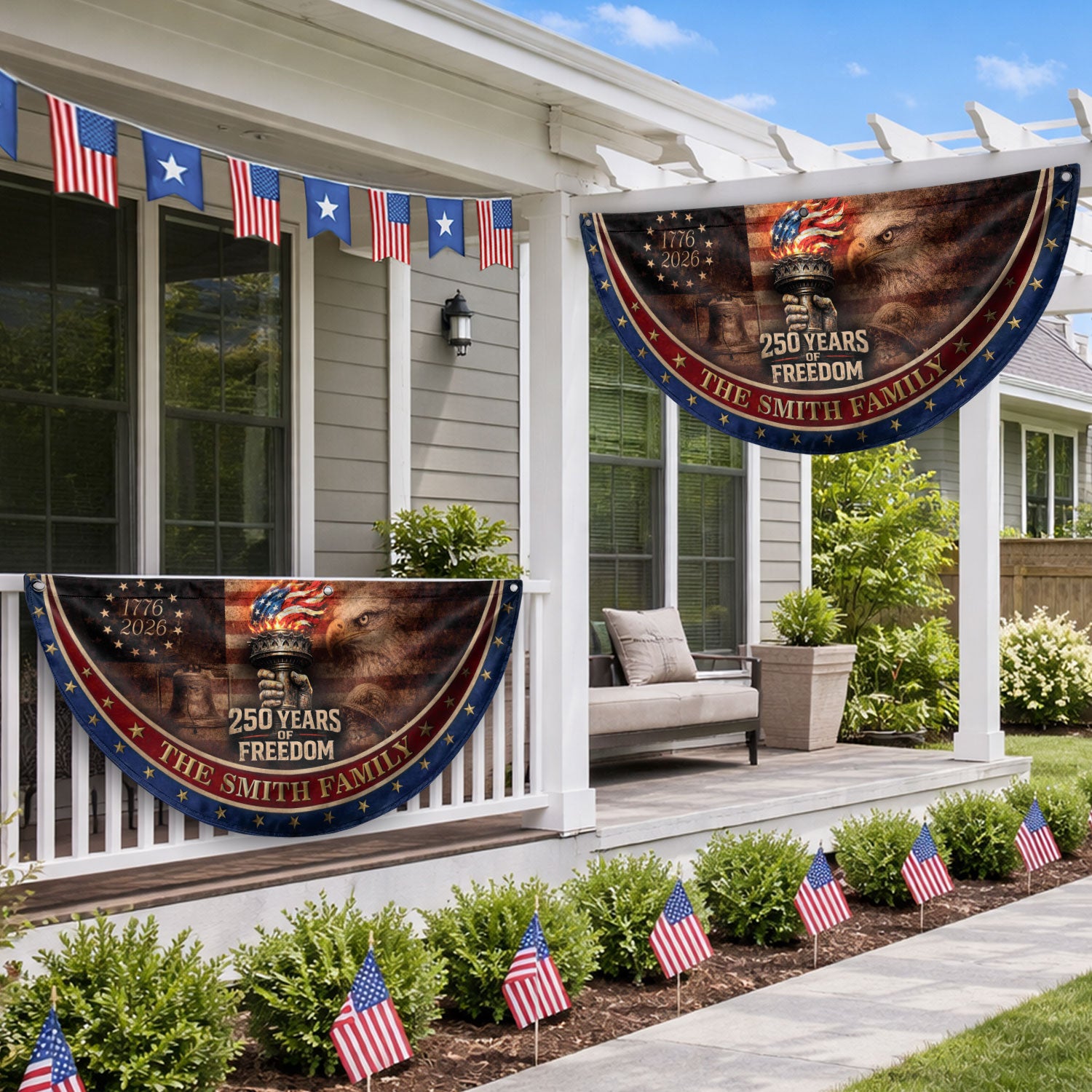 250 Anniversary USA Flag Fence Flag Custom Family Name, American Flag 250 Year Anniversary Banner with Eagle Design