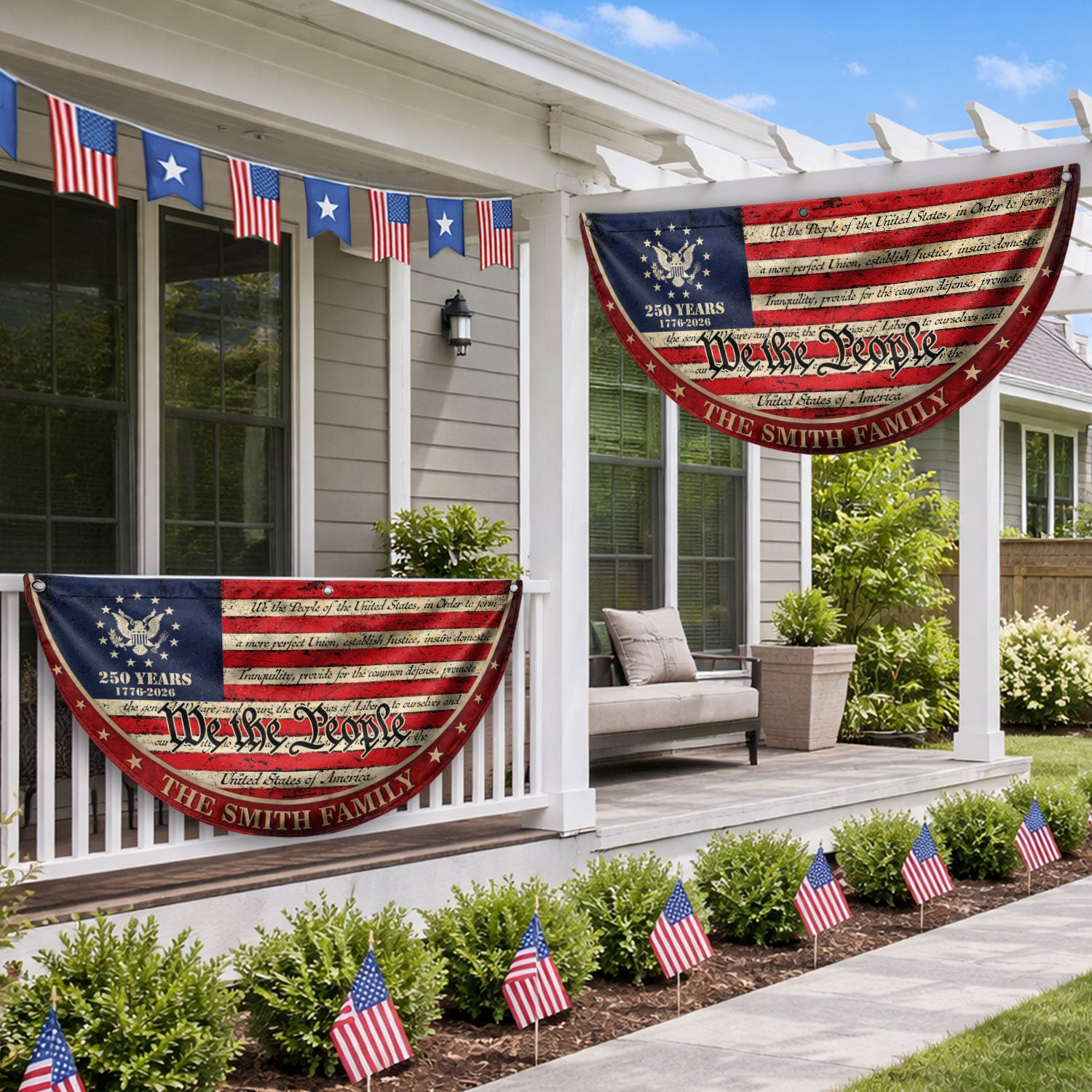 250 Years of Freedom Flag Fence Flag Custom Family Name, We The People Flag, American Flag with Eagle Patriotic Banner