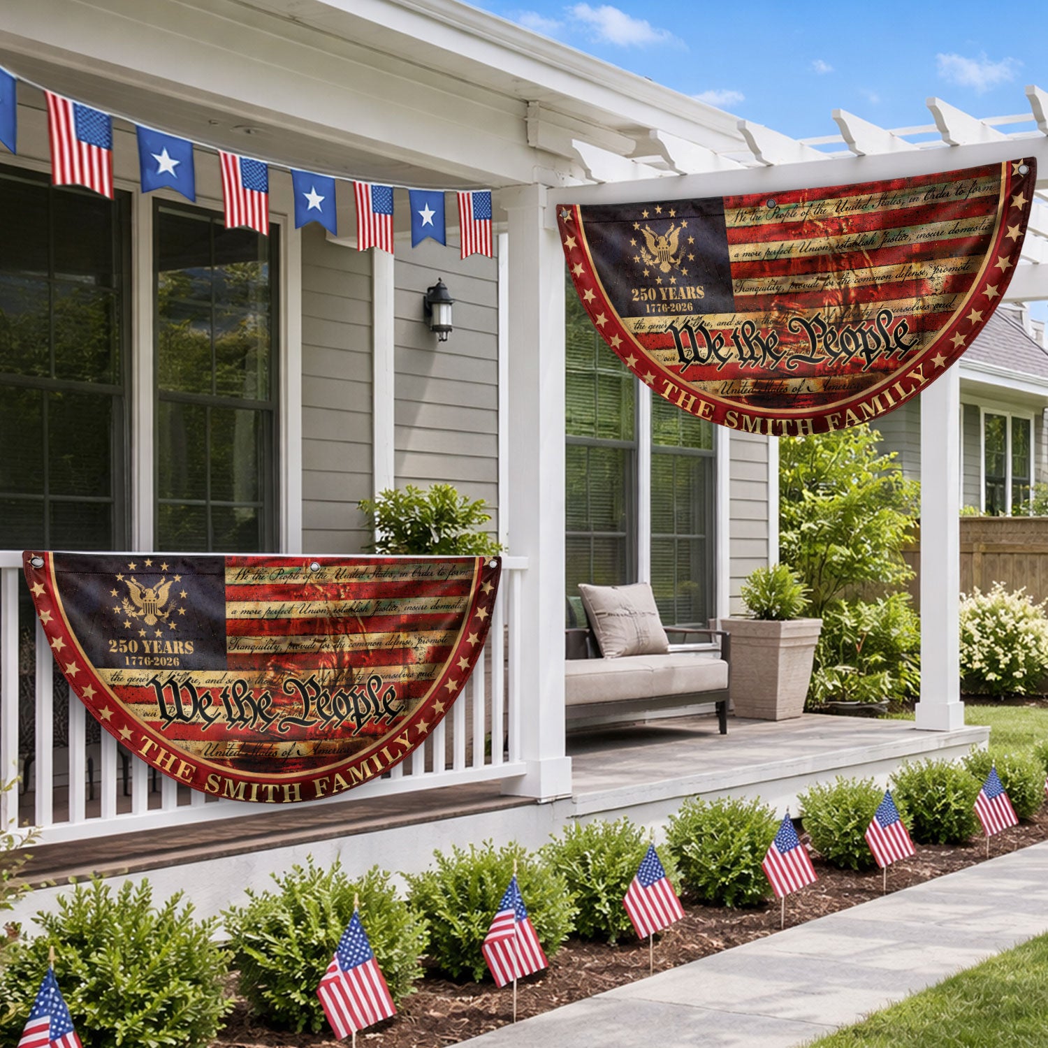 250 Anniversary USA Flag Fence Flag Custom Family Name, American Flag 250 Year Anniversary, We The People Fence Banner