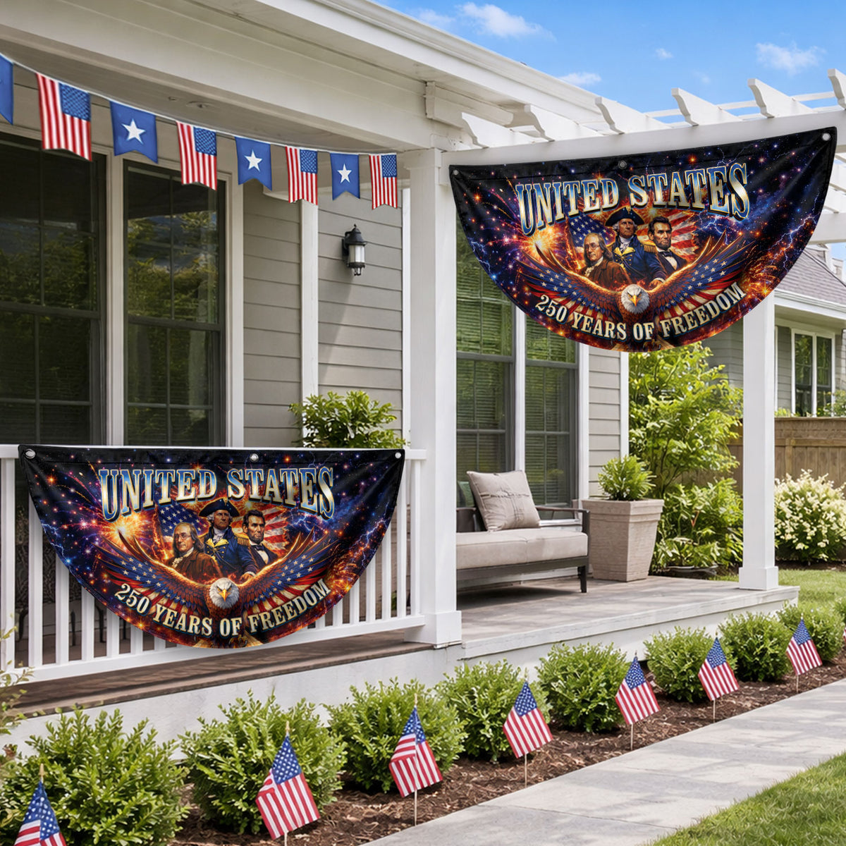 America 250 Years of Freedom Fence - Patriotic Eagle & Founding Fathers for 2026 - Rust Field Wear