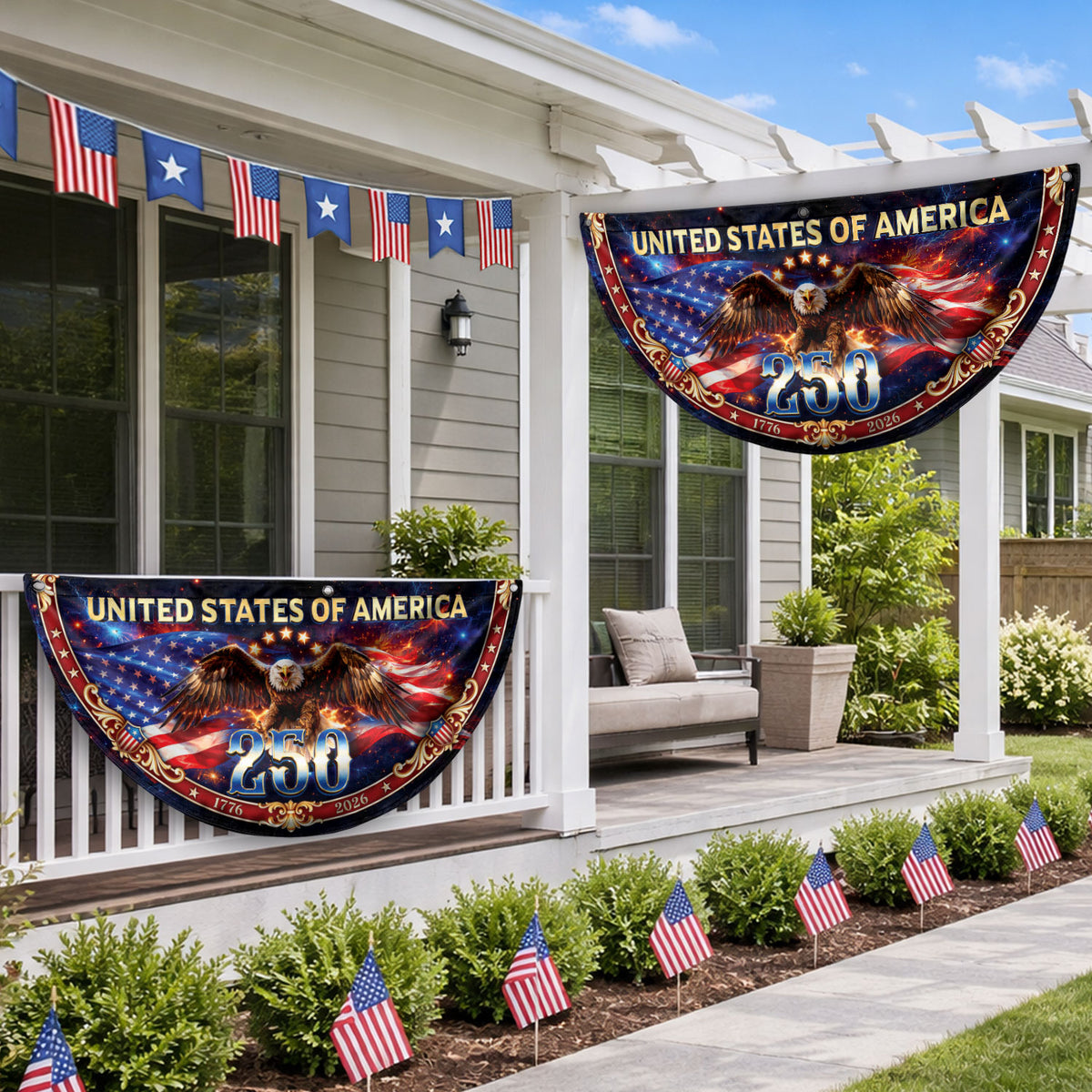 United States 250 Years Fence Flag 1776-2026 Patriotic Eagle Outdoor Banner Decoration - Rust Field Wear