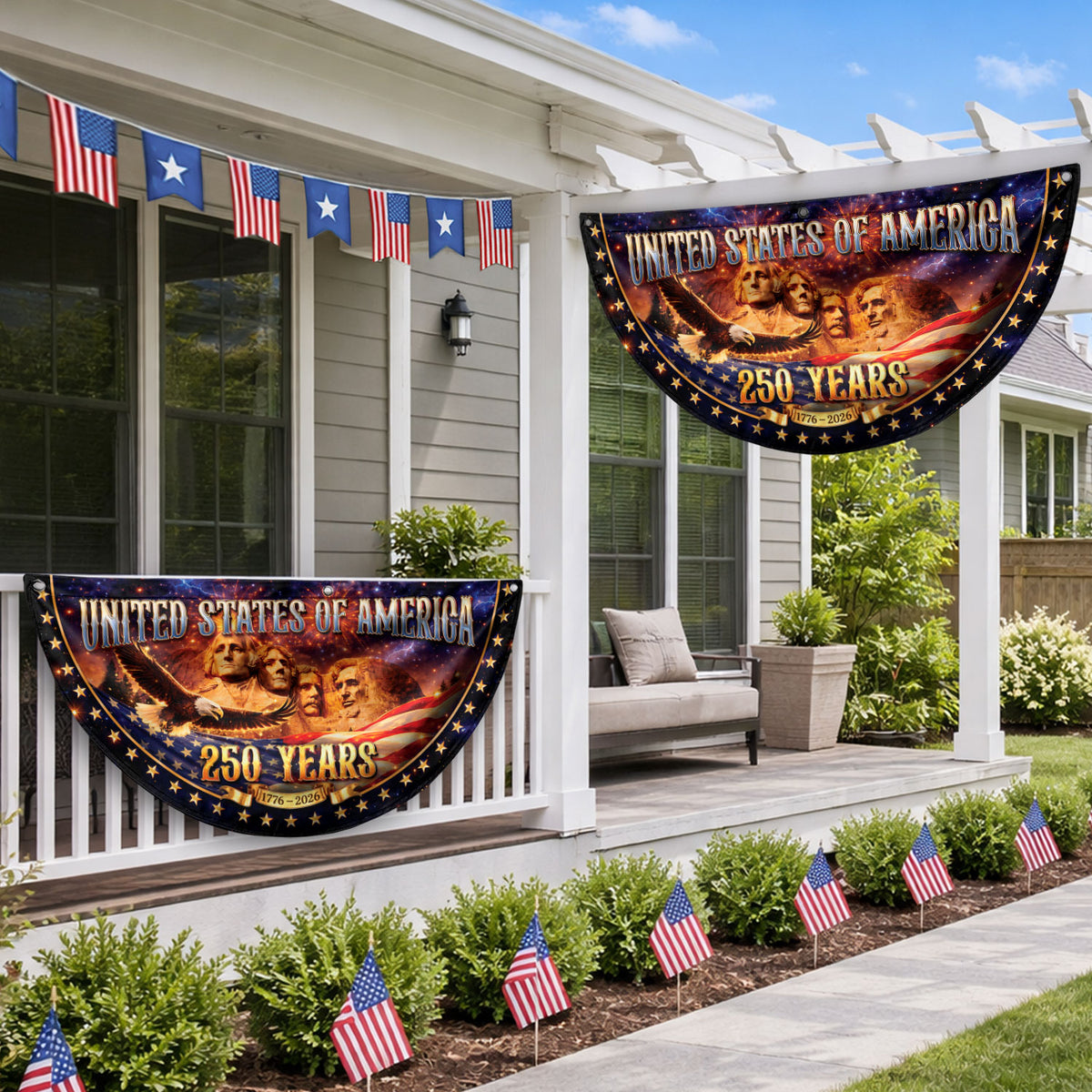 Mount Rushmore 250 Years United States Fence Flag 1776-2026 Patriotic Outdoor Banner - Rust Field Wear