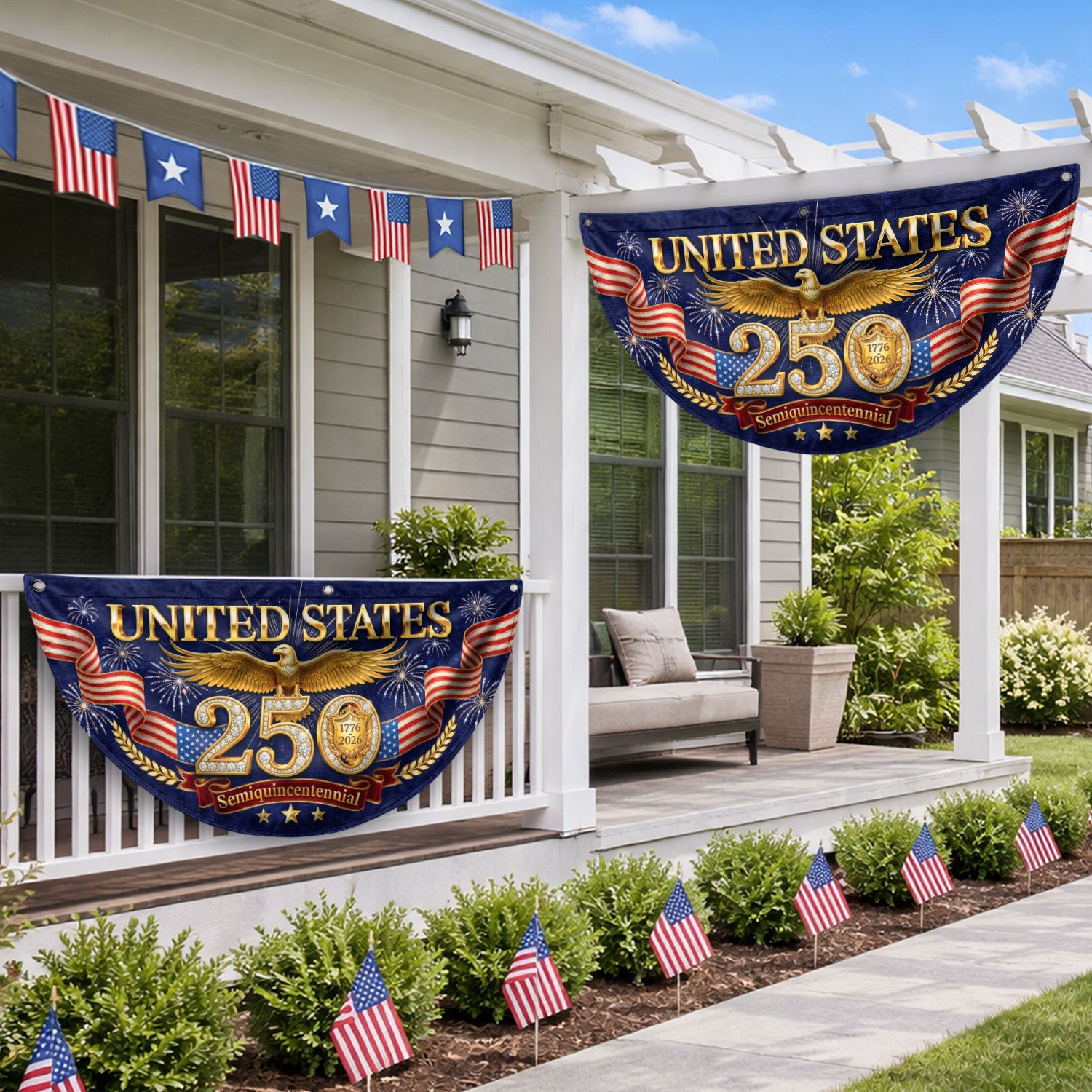 USA 250 Years Fence Flag 1776-2026 Patriotic Golden Eagle Outdoor Garden Decoration