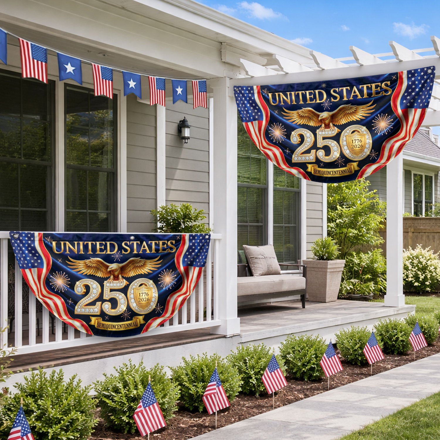 United States 250 Years Fence Flag 1776-2026 Patriotic Eagle Anniversary - Rust Field Wear