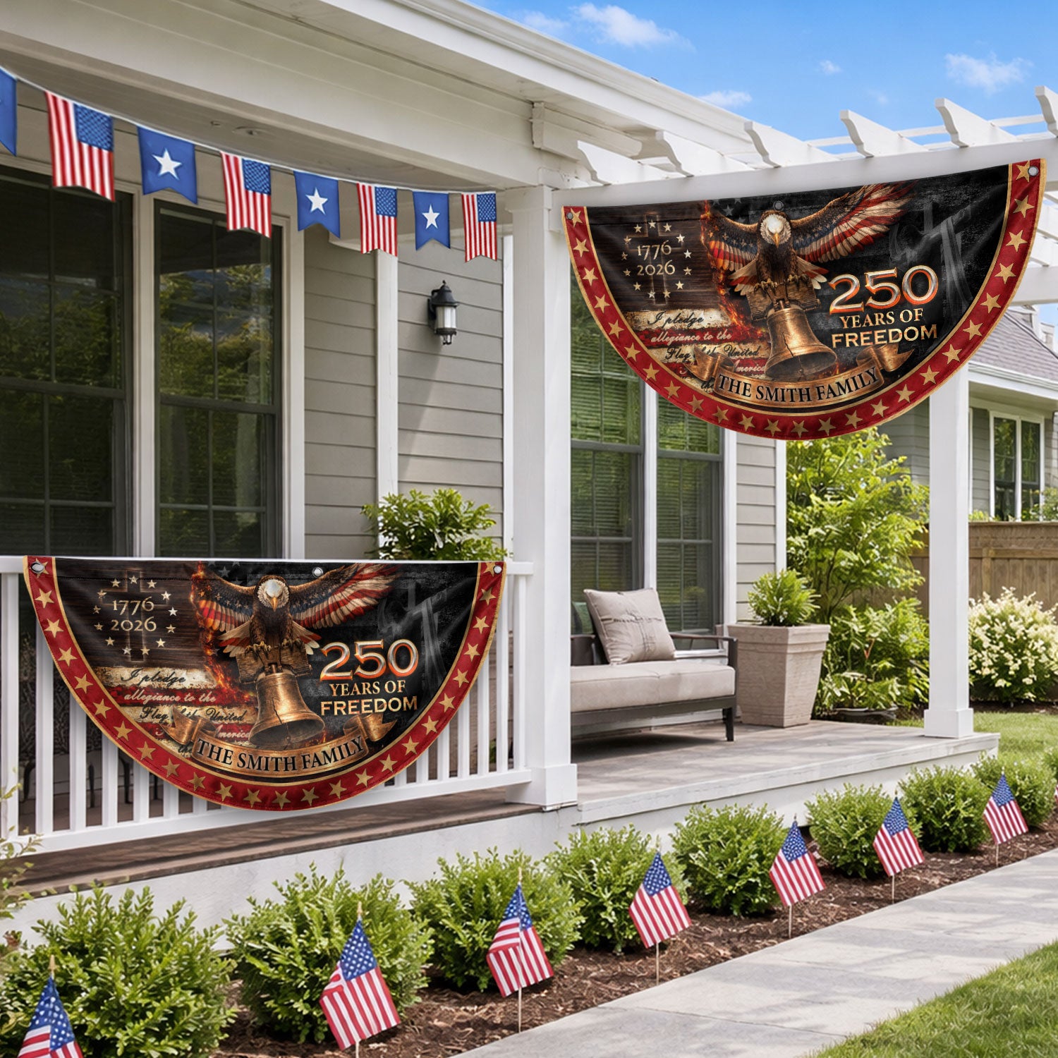 250 Anniversary USA Flag Fence Flag Custom Family Name Christian 250 Years Freedom Flag Design - Rust Field Wear