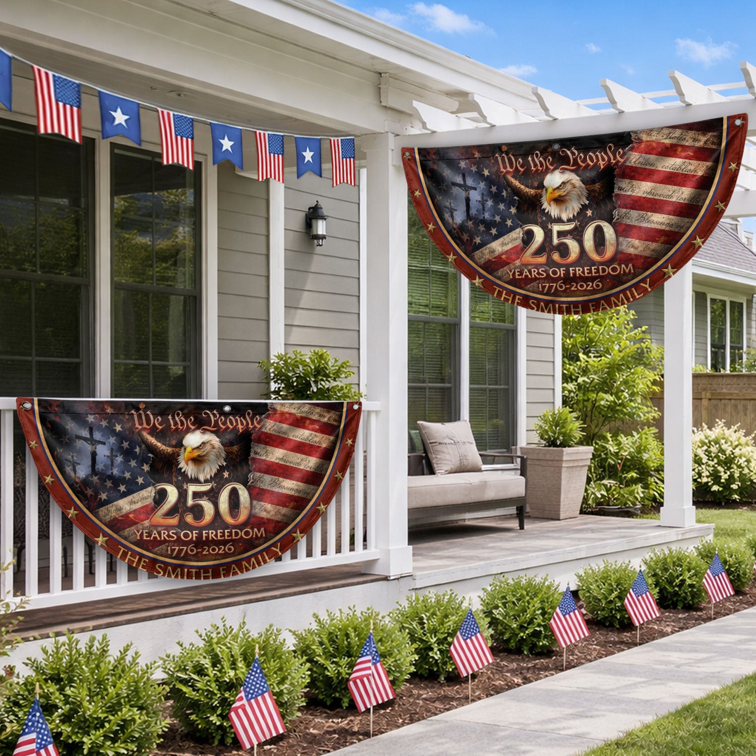 250 Christ Years of Freedom Flag Fence Flag Custom Family Name 250 Years Christian Flag American Flag with Cross Design - Rust Field Wear