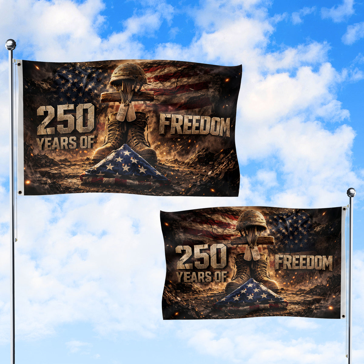 1776–2026 Christian Cross USA 250 Year Anniversary House Flag, 250 Years Freedom 1776–2026 - Rust Field Wear