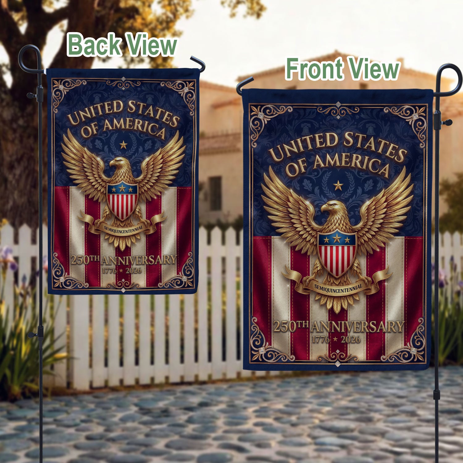 250 Years USA Garden Flag Eagle Crest Patriotic Outdoor Decoration 1776-2026 - Rust Field Wear