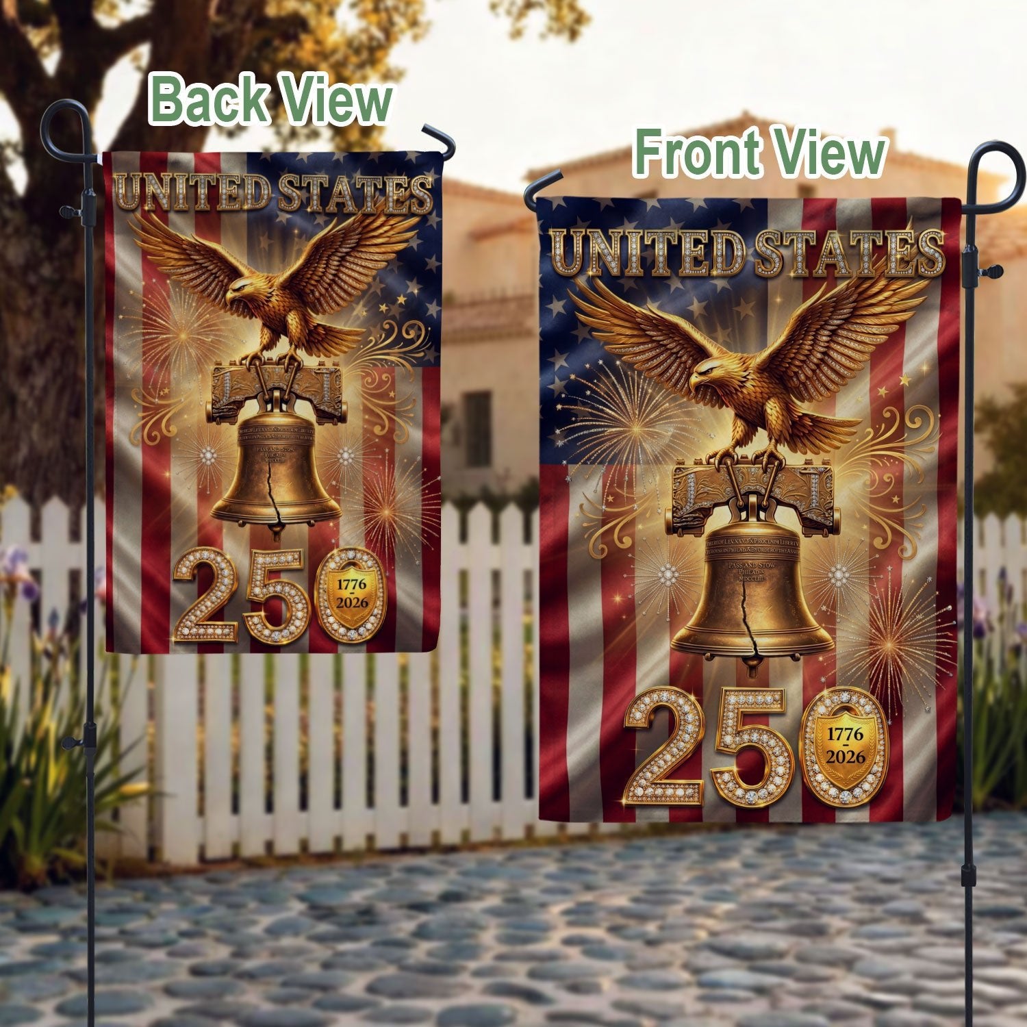 250th Anniversary House Flag USA Eagle Liberty Bell Patriotic Banner 1776-2026 Decor - Rust Field Wear