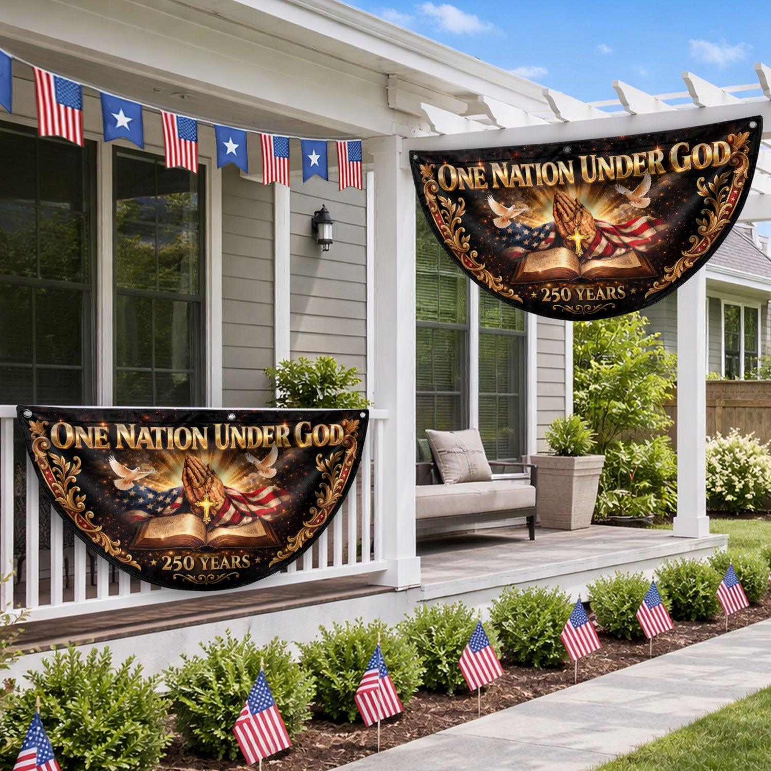 250 Years United States Fence Flag One Nation Under God 1776-2026 Patriotic Bible Banner