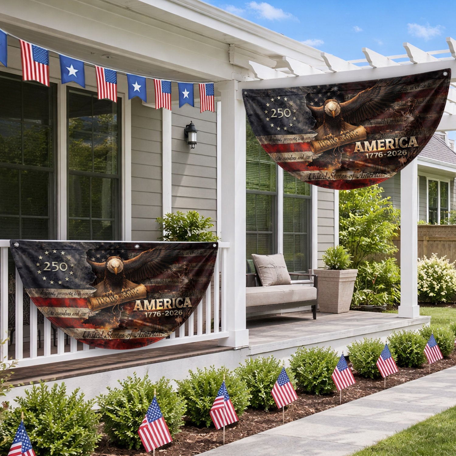 America 1776 to 2026 Fence Flag Patriotic Eagle We The People 250 Year Outdoor Decor - Rust Field Wear