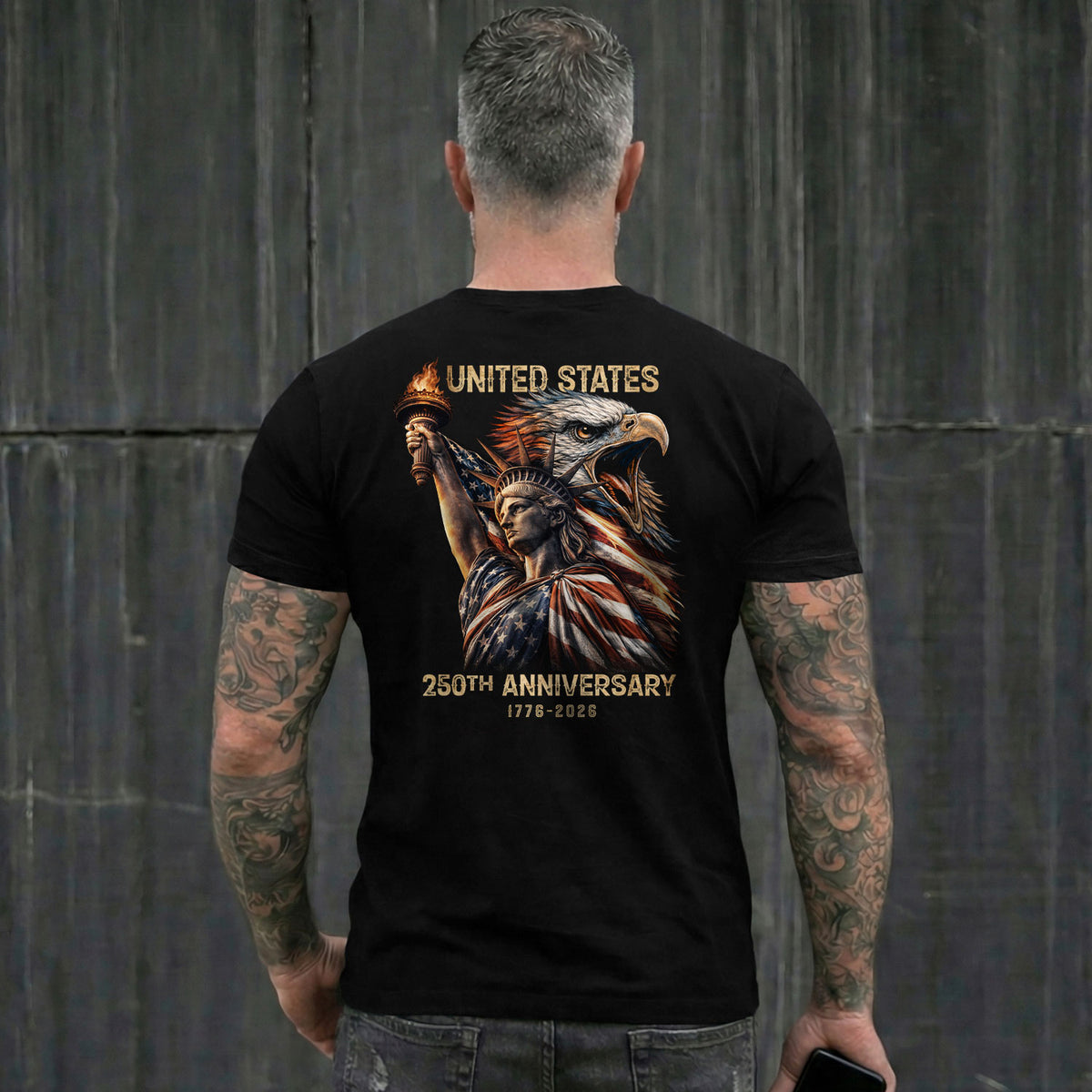 Patriotic 250 Years 1776-2026 T-Shirt - Statue of Liberty United States Anniversary Tee - Rust Field Wear