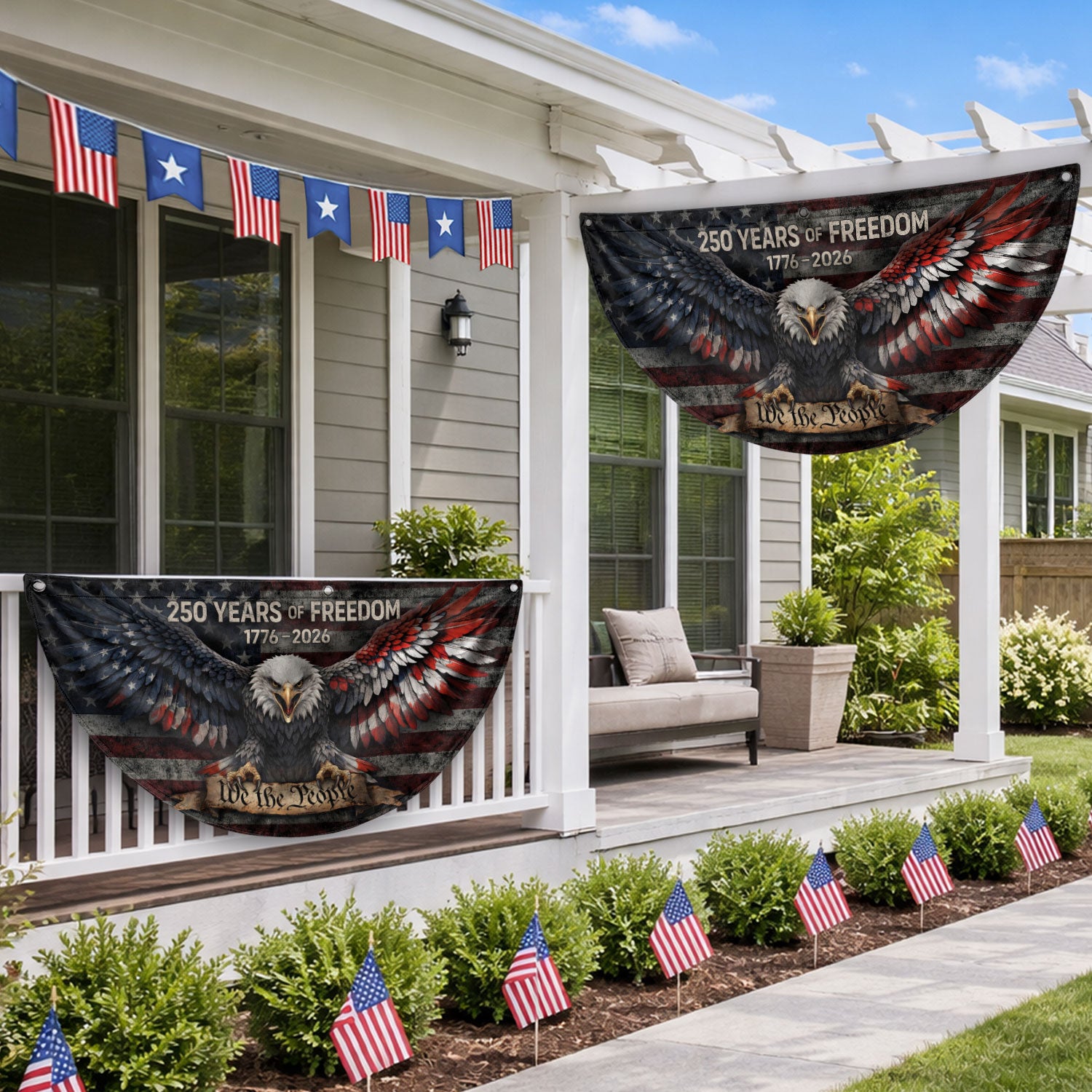 Fence Flag USA 250th Anniversary 1776–2026, American Eagle Patriotic Outdoor Banner, 250 Years of Freedom Flag