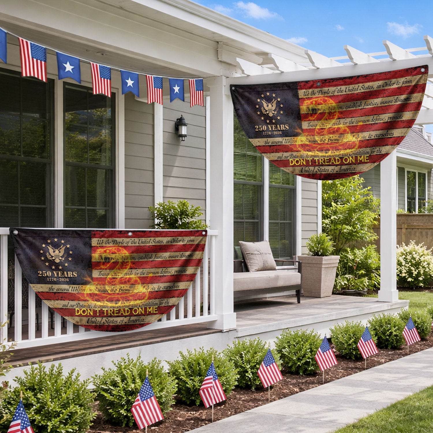 Fence Flag USA 250th Anniversary 1776–2026, Patriotic 250 Year American Flag Banner Decor