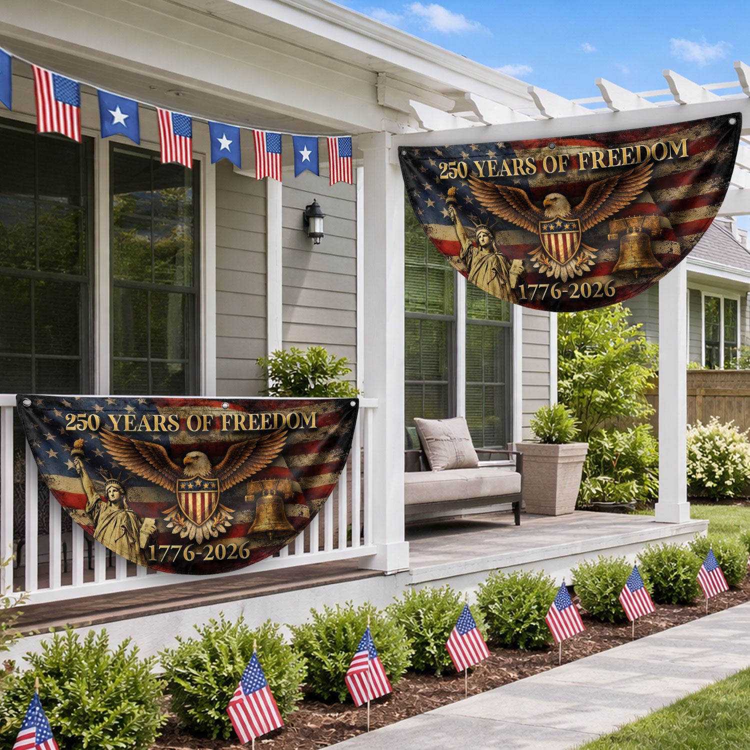 250 Years of Freedom Fence Flag 1776-2026 Patriotic Eagle Liberty Bell Flag Decor - Rust Field Wear