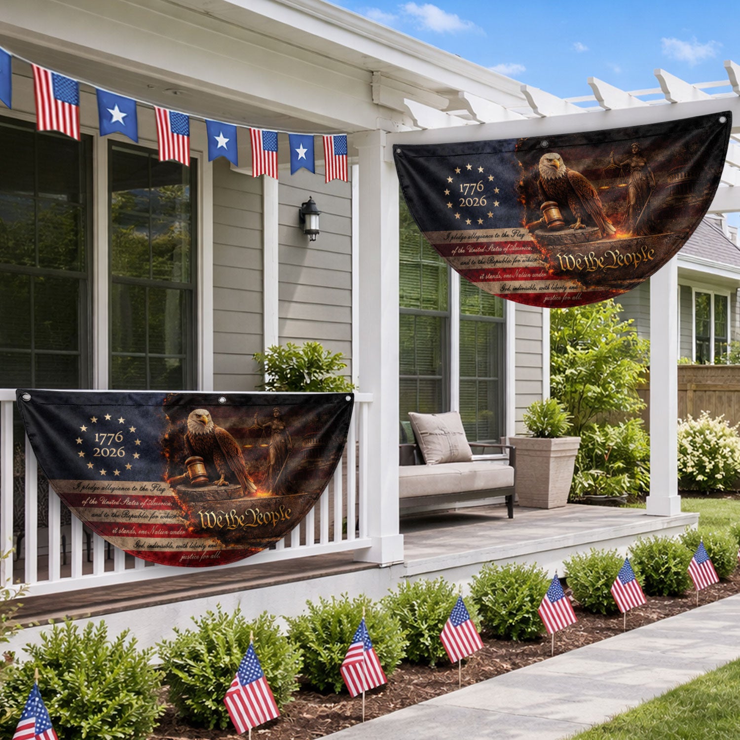 Pledge of Allegiance Fence Flag 1776-2026 Patriotic Eagle - We The People Outdoor Decor - Rust Field Wear