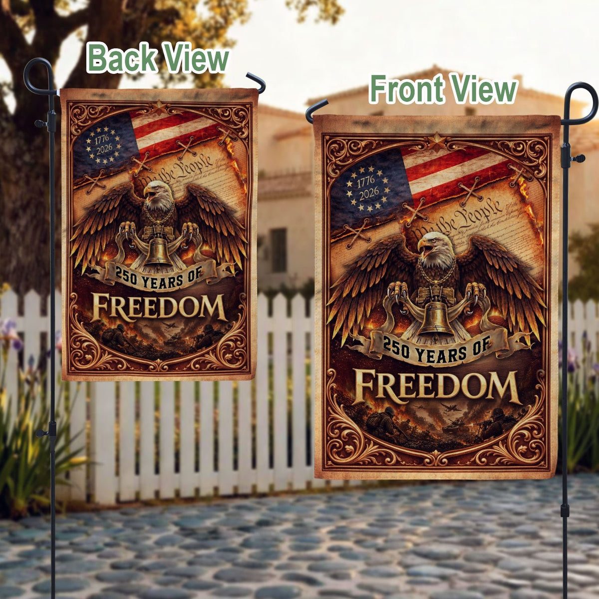 250th Anniversary House Flag 1776-2026 Eagle Freedom Patriotic Outdoor Banner - Rust Field Wear