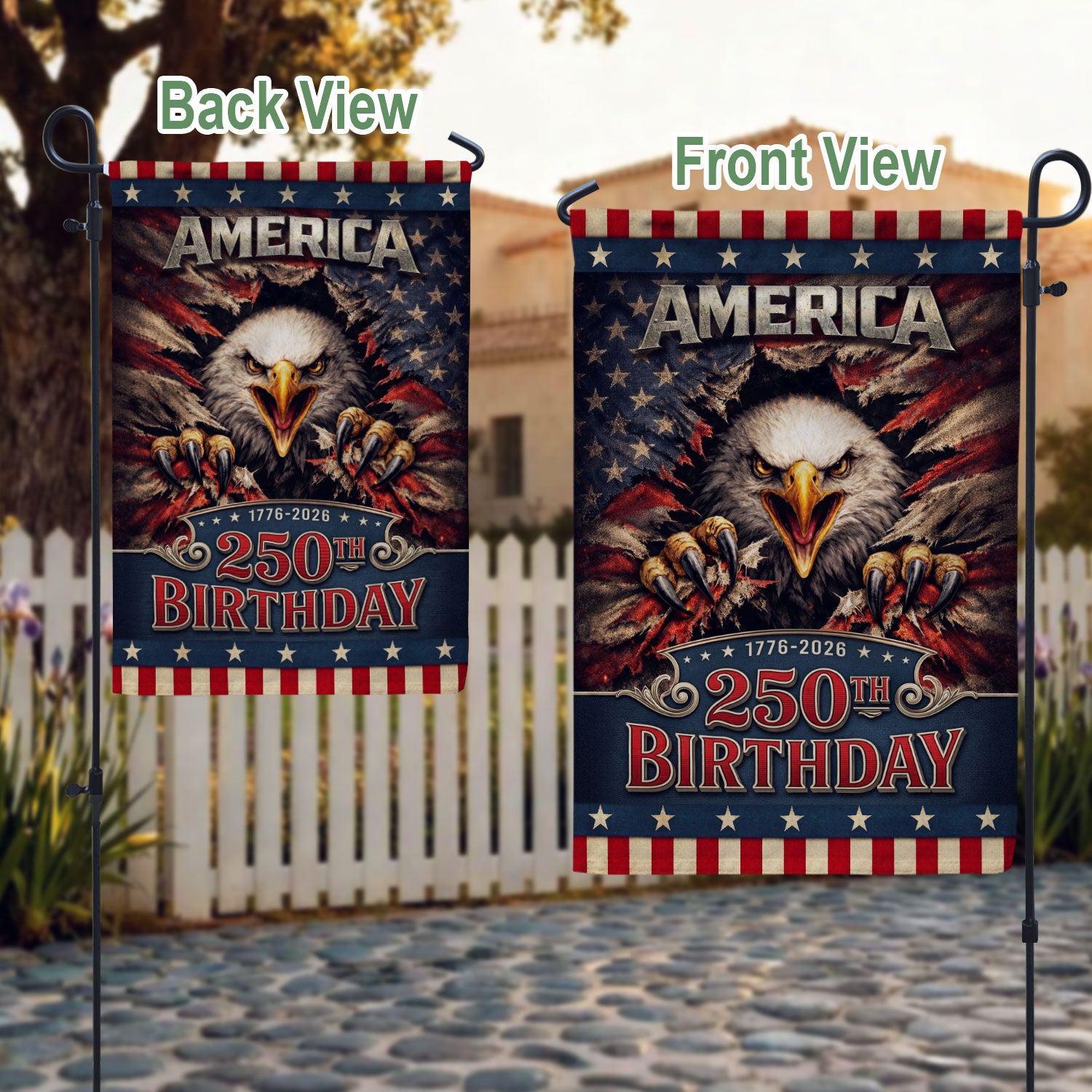 USA 250th Birthday Garden Flag - Patriotic Eagle Ripped Flag Outdoor Decor 1776-2026 - Rust Field Wear