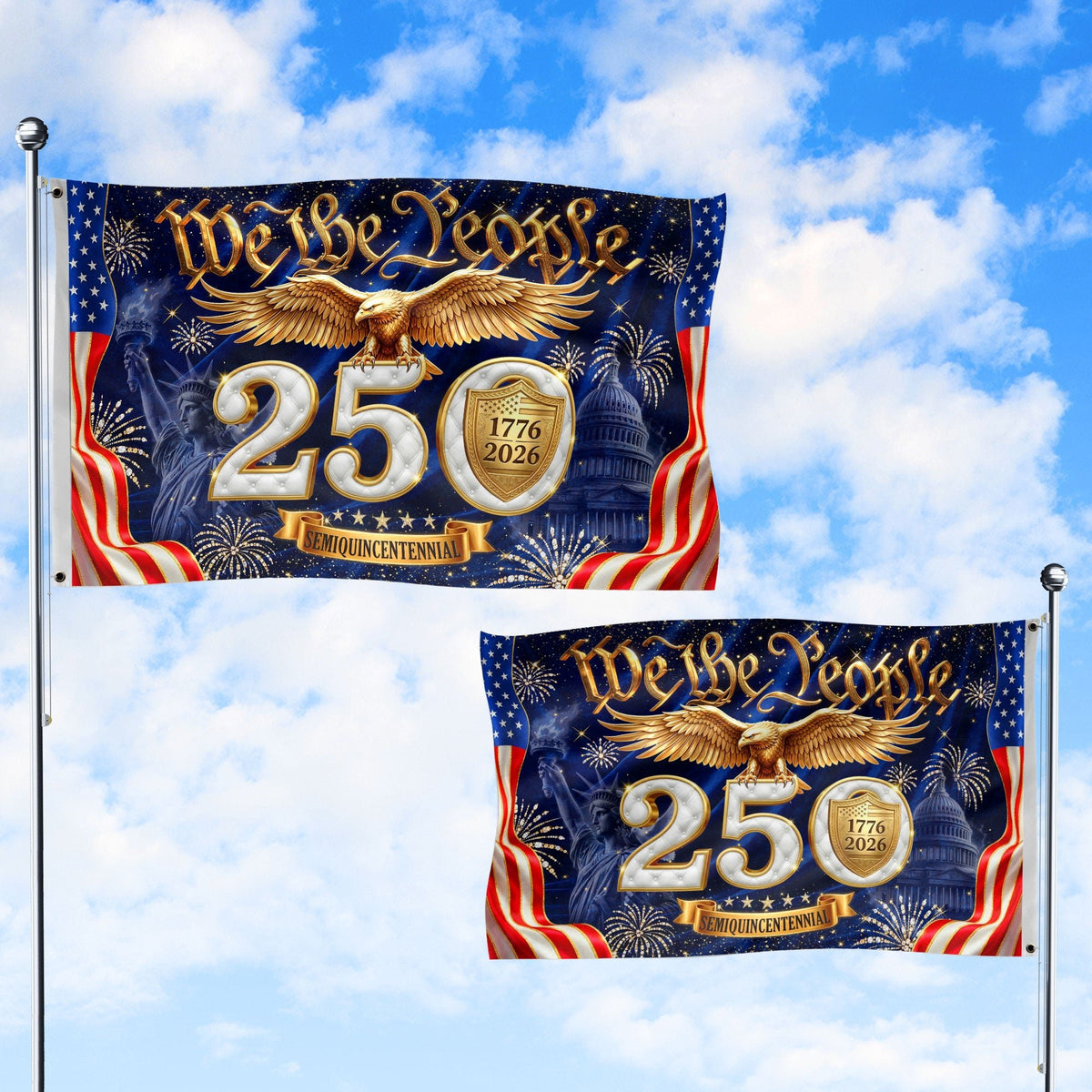 We The People Gold Eagle Liberty Patriotic American Flag US 1776 2026 Celebration 3x5ft - Rust Field Wear