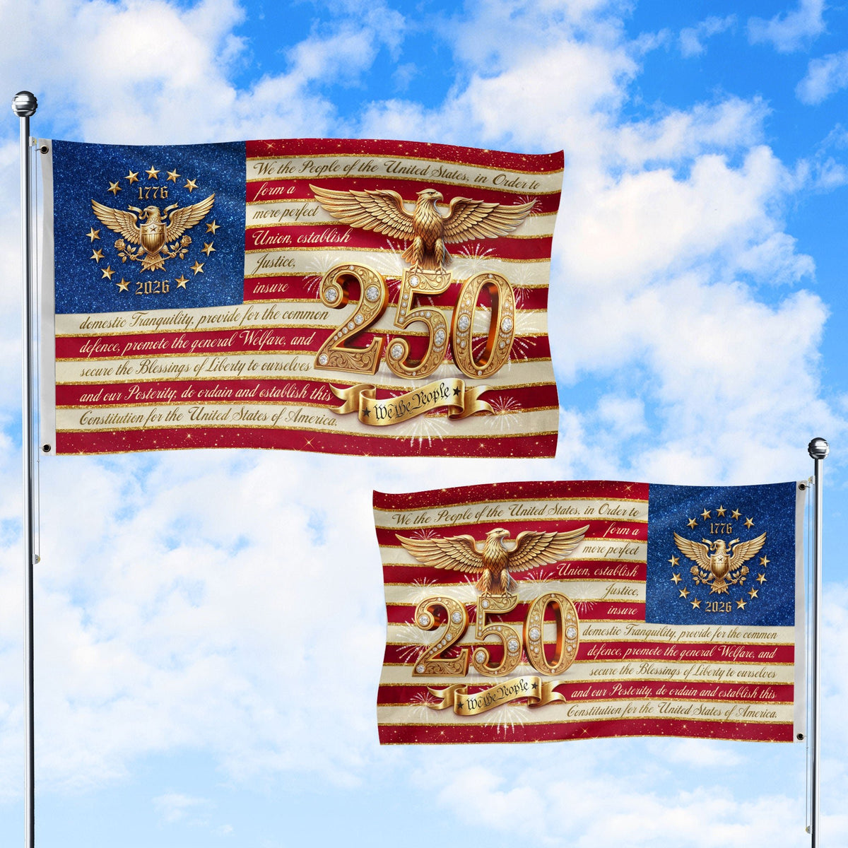 Constitution Preamble Gold Eagle Patriotic American Banner Flag US 1776 2026 Party 3x5ft - Rust Field Wear