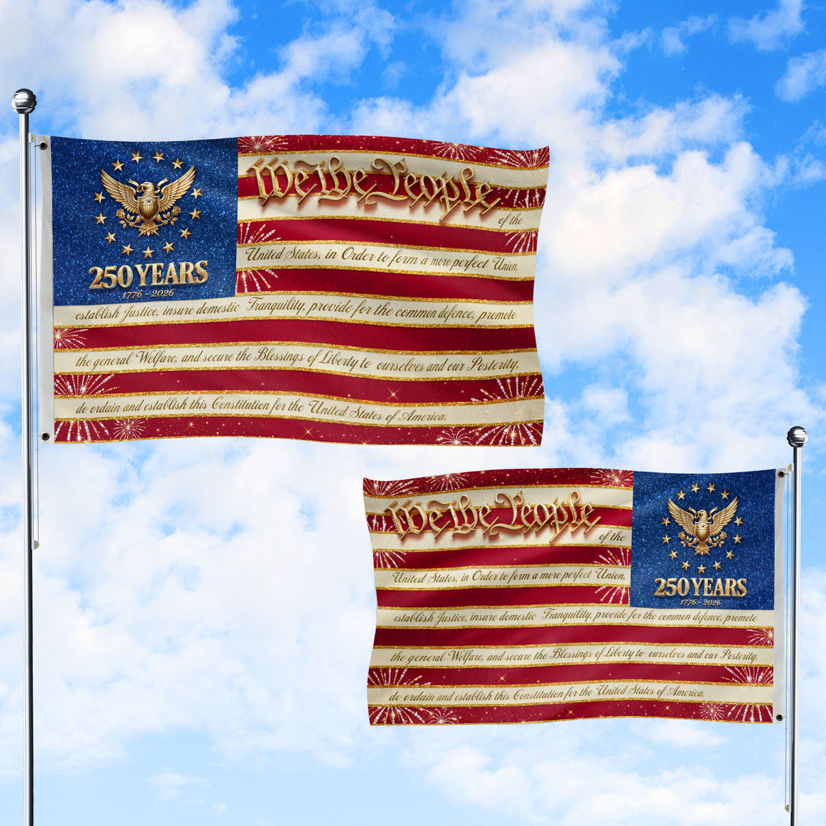 250 Years United States Flag - We The People Patriotic Home Banner 1776-2026 - Rust Field Wear