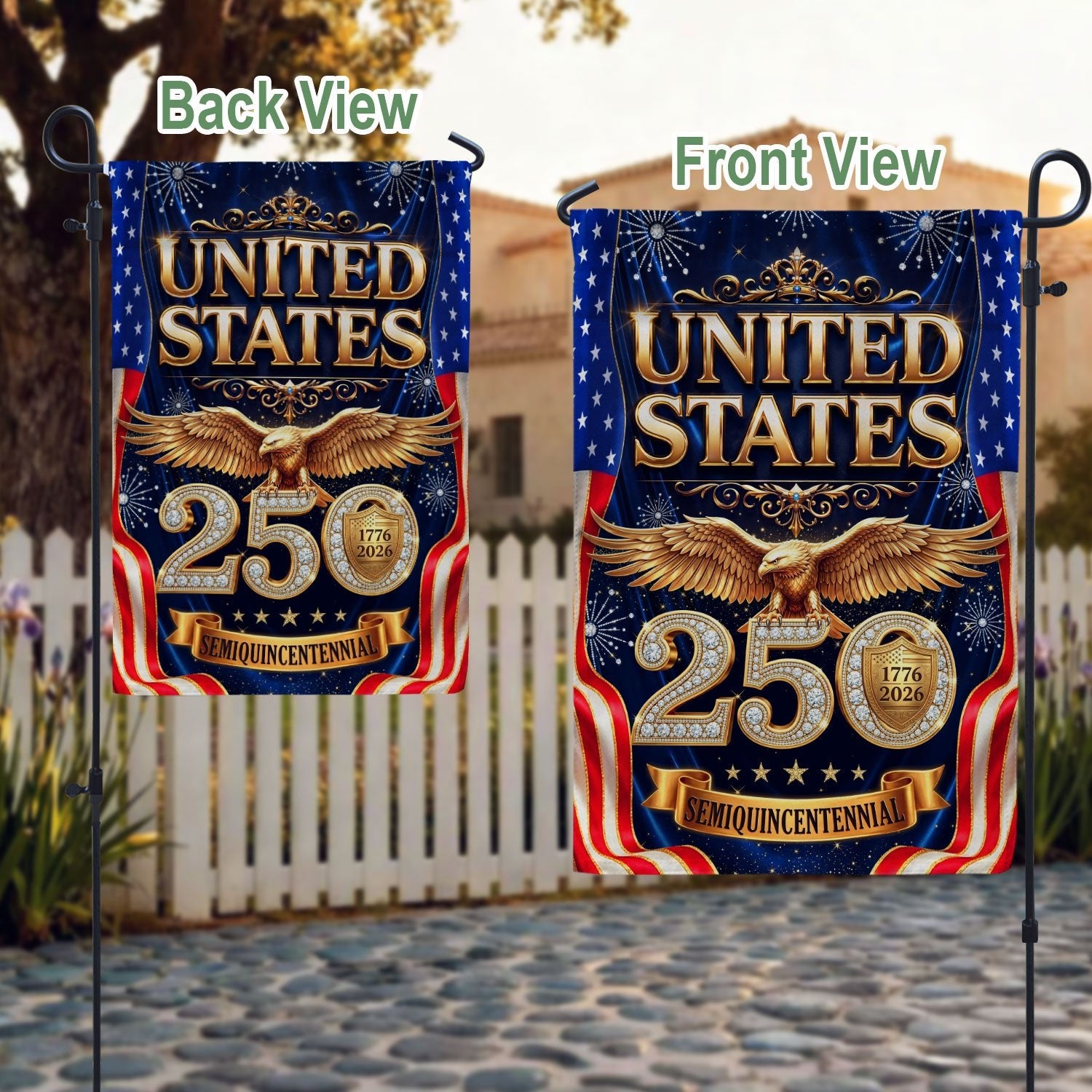 250th Anniversary United States House Flag - Luxury Gold Patriotic Home Banner Decor - Rust Field Wear