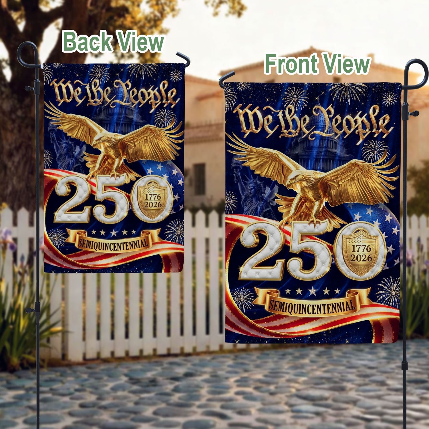 250 Years United States House Flag - We The People Golden Eagle Patriotic Home Banner - Rust Field Wear