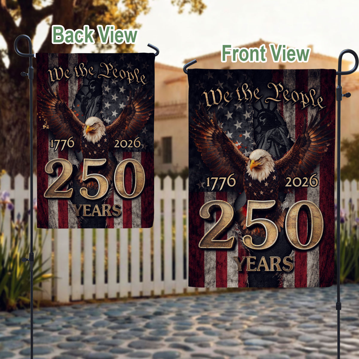 1776-2026 U.S. 250th Anniversary We The People House Flag Bald Eagle Statue of Liberty - Rust Field Wear