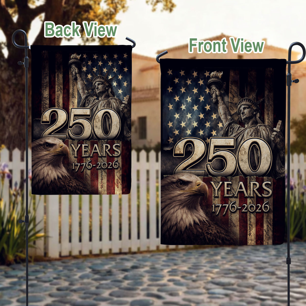 250 Years Anniversary Garden Flag 1776-2026 Patriotic Statue of Liberty Eagle Yard Decor - Rust Field Wear
