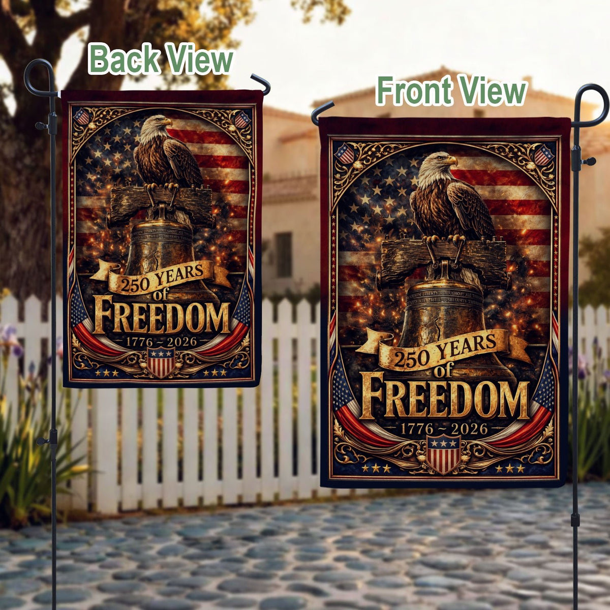 1776-2026 Anniversary Garden Flag 250 Years of Freedom Liberty Bell Eagle Yard - Rust Field Wear