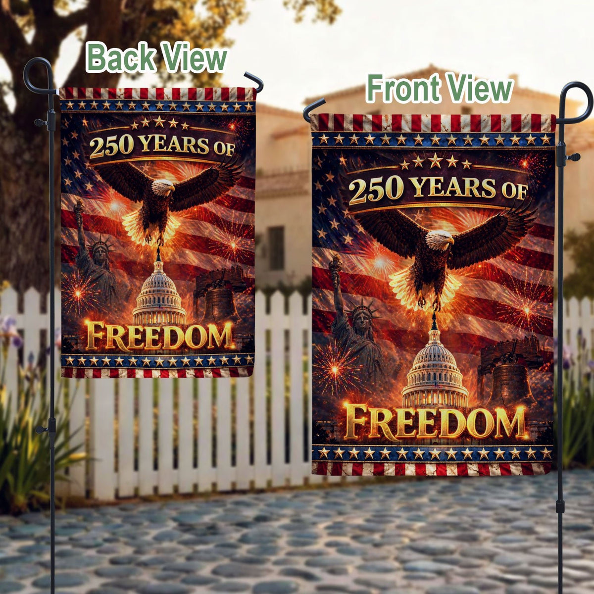 250 Years of Freedom House Flag 1776-2026 Patriotic Eagle Capitol Liberty Bell - Rust Field Wear