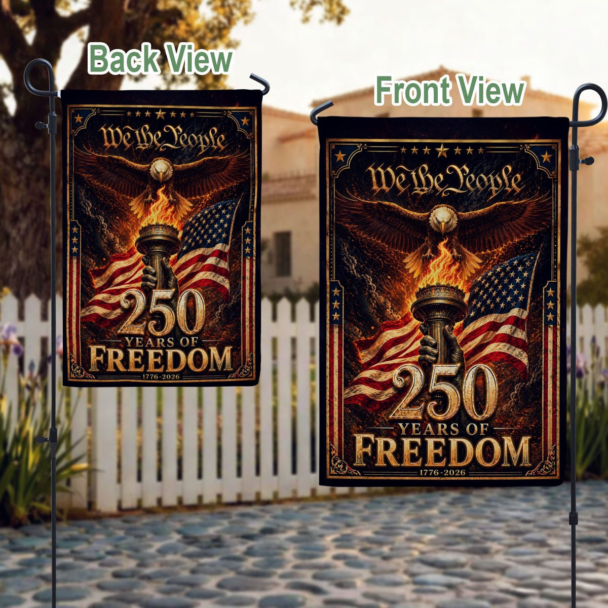 USA 250th Anniversary Garden Flag - Majestic Eagle & Liberty Torch Outdoor Yard Banner - Rust Field Wear