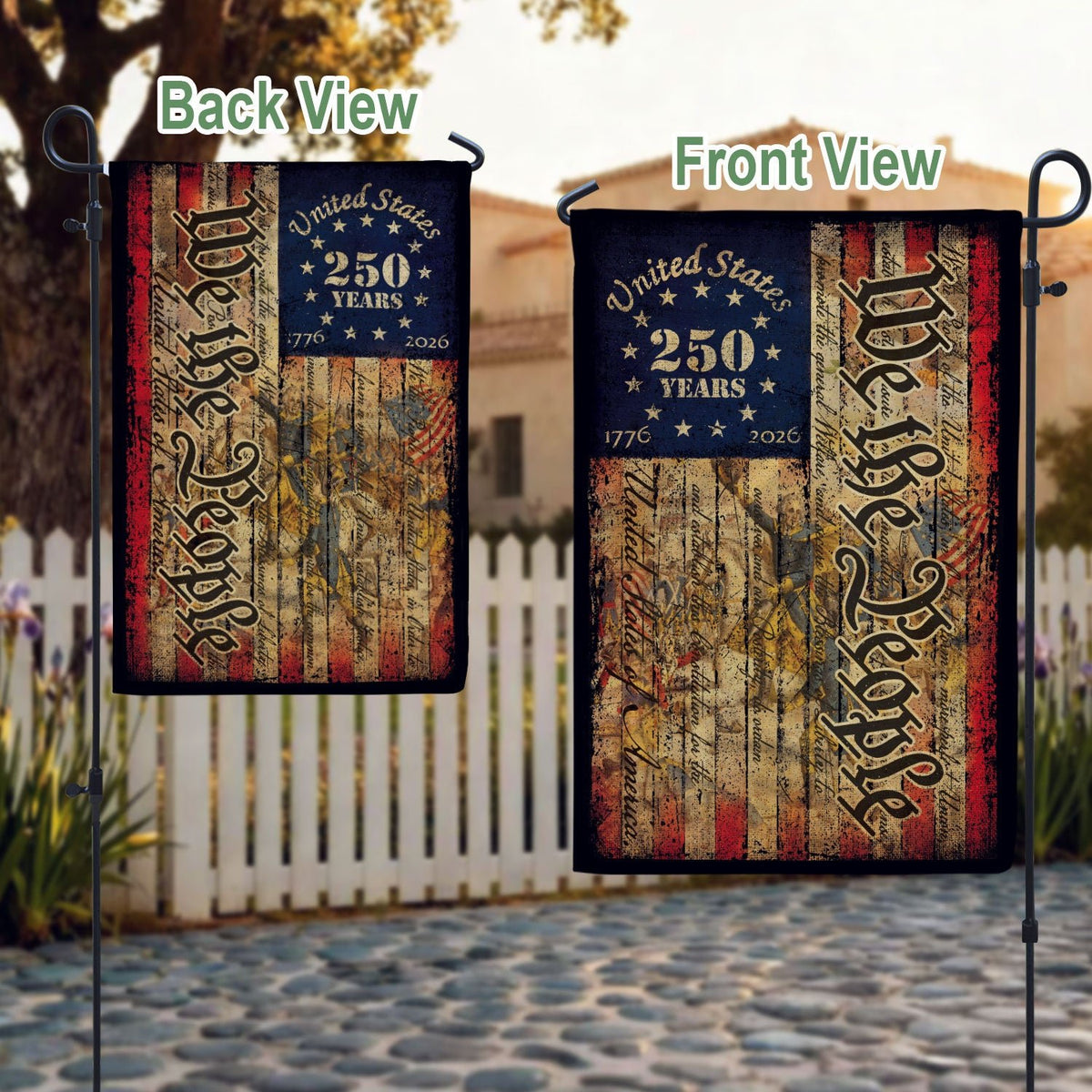 250th Anniversary United States House Flag - Vintage Constitution Patriotic Home Banner - Rust Field Wear