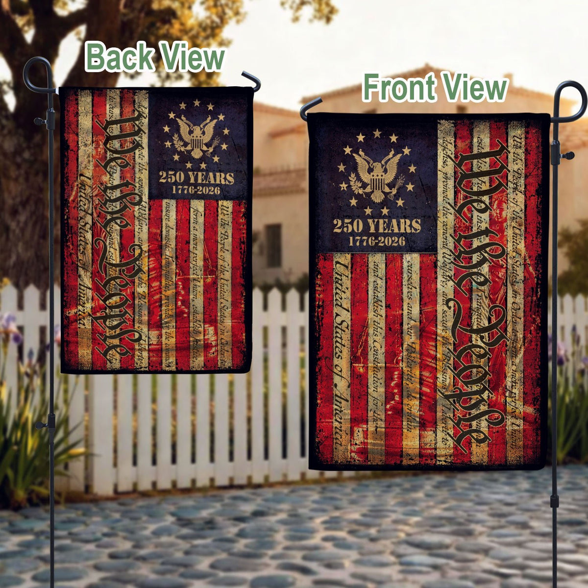 United States 250 Years House Flag - We The People Patriotic Large Home Banner 1776-2026 - Rust Field Wear