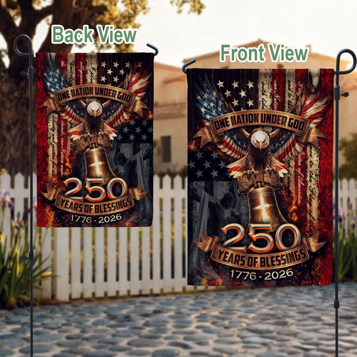 250th Anniversary House Flag One Nation Under God Eagle Patriotic Banner 1776-2026 - Rust Field Wear