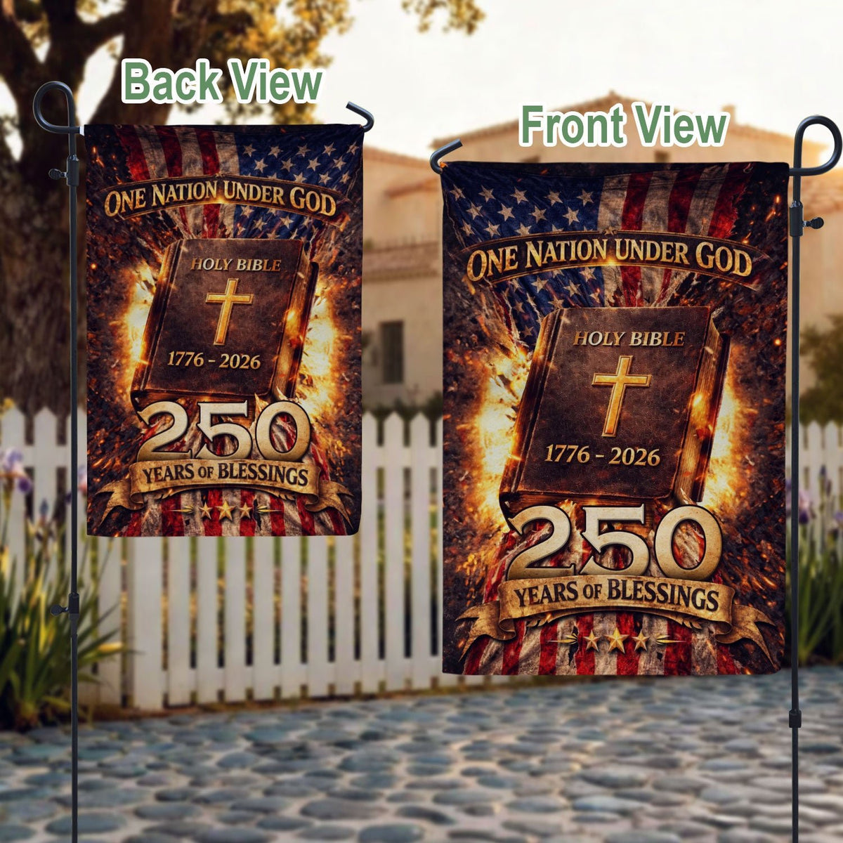 1776-2026 Anniversary Garden Flag 250 Years One Nation Under God Holy Bible Yard Decor - Rust Field Wear