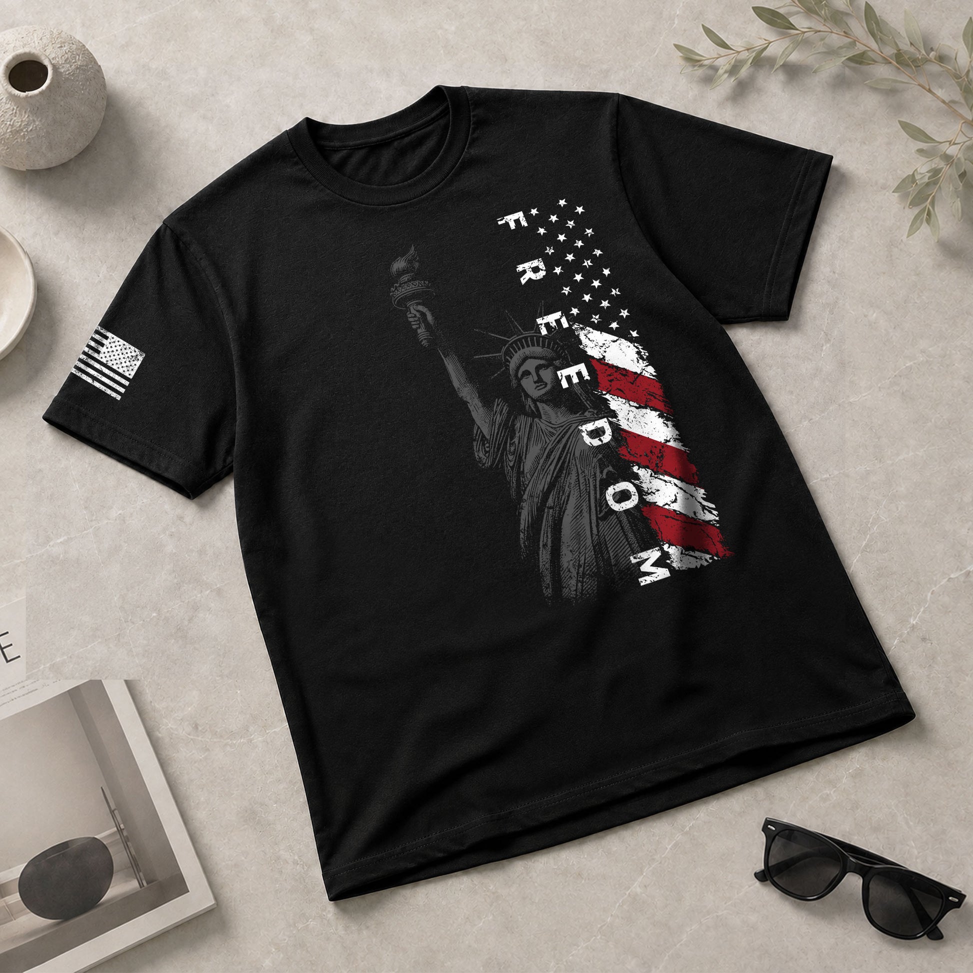 Freedom Shirts for Men, Freedom Statue of Liberty American Flag Patriotic USA - Patriotic T Shirts - Rust Field Wear