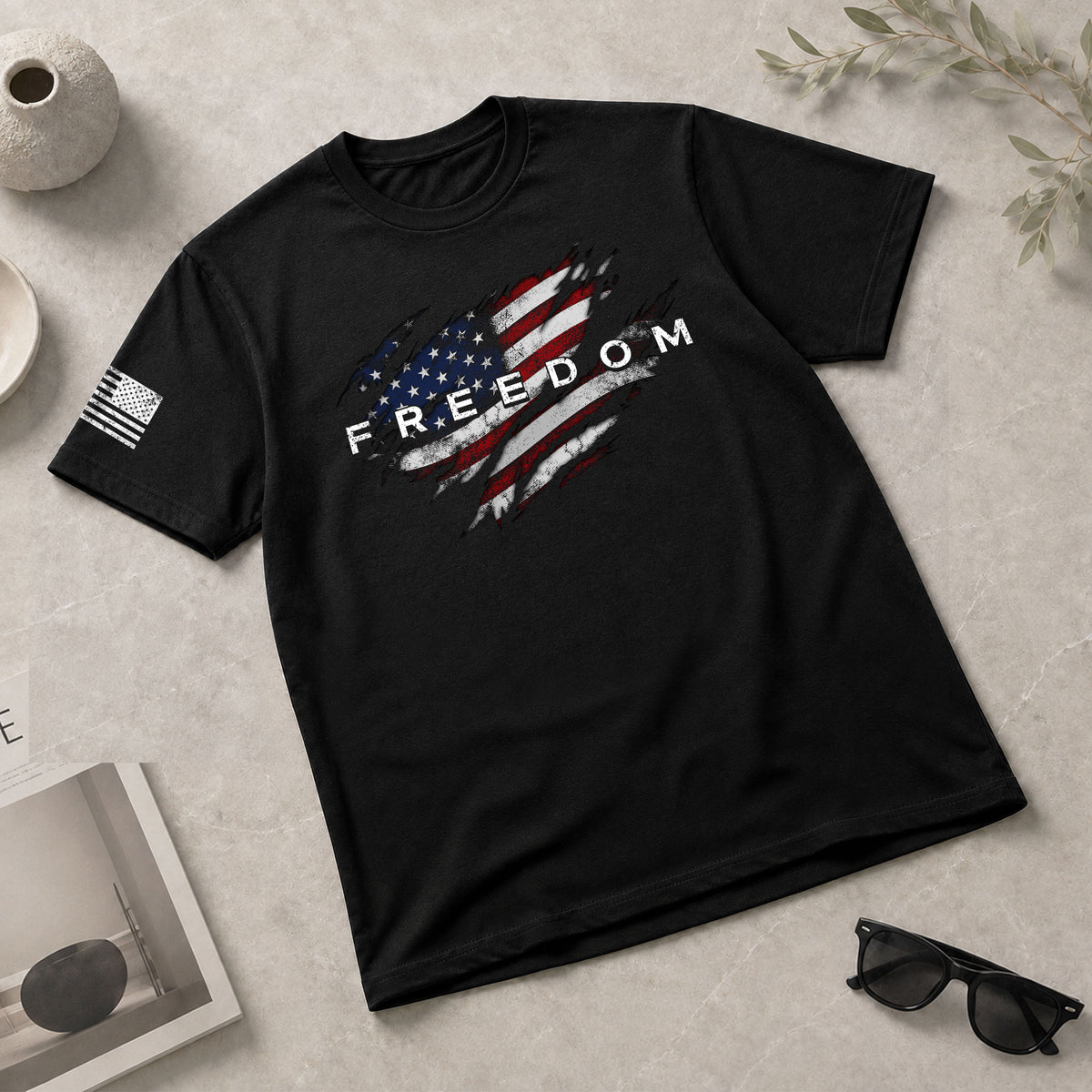 Freedom American Flag Distressed Patriotic USA - Freedom T Shirt, Patriotic Shirts for Men - Rust Field Wear