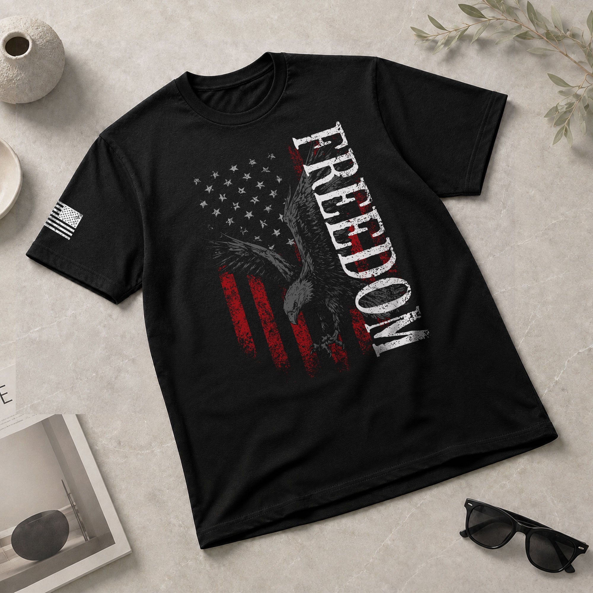 Freedom T Shirt, Freedom Eagle American Flag Patriotic USA Vintage Style - Freedom Shirts for Men - Rust Field Wear