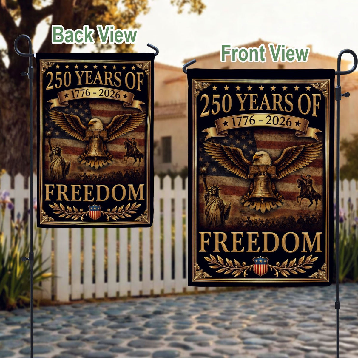 250 Years of Freedom House Flag 1776-2026 Patriotic Eagle Liberty Bell 250th Anniversary USA Flag - Rust Field Wear