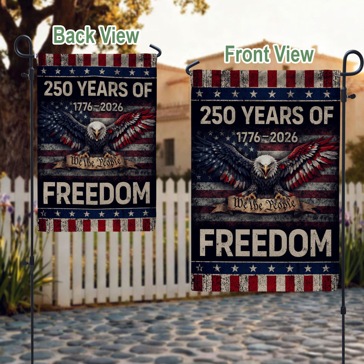 250 Years of Freedom Garden Flag We The People Eagle 1776-2026 Patriotic 250th Anniversary USA Flag - Rust Field Wear