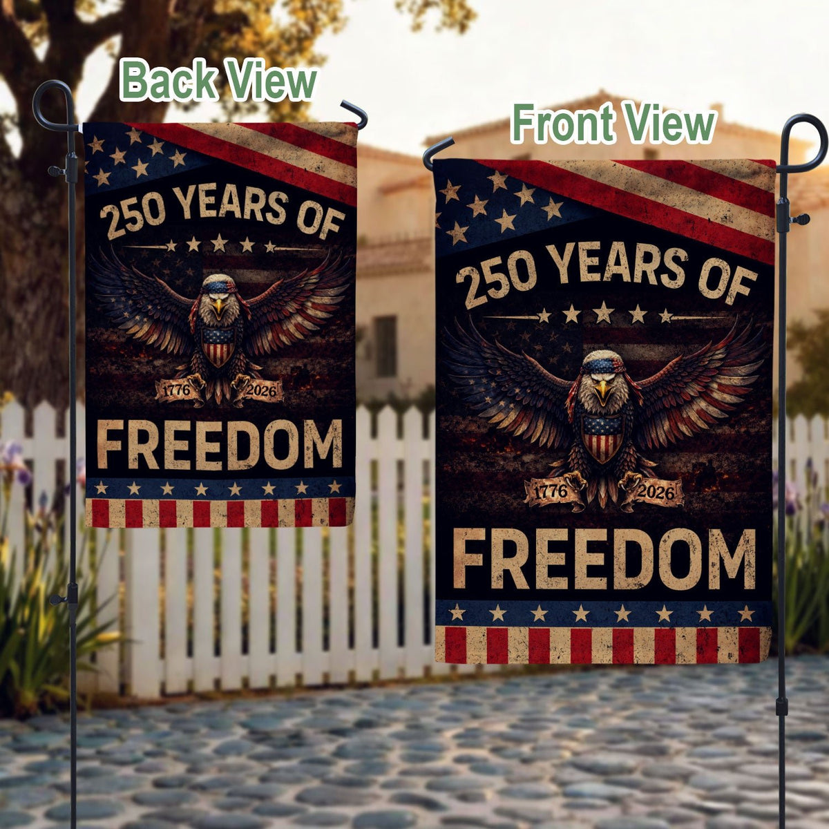 250 Years of Freedom Garden Flag Patriotic Eagle 1776-2026 Vintage 250th Anniversary USA Flag - Rust Field Wear