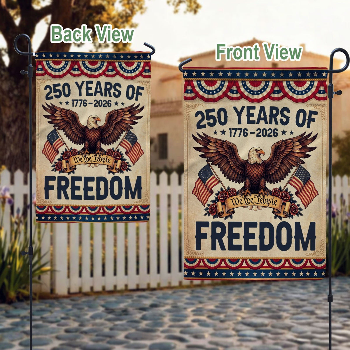 250 Years Freedom House Flag We The People Eagle 1776-2026 Patriotic USA 250th Anniversary Flag - Rust Field Wear