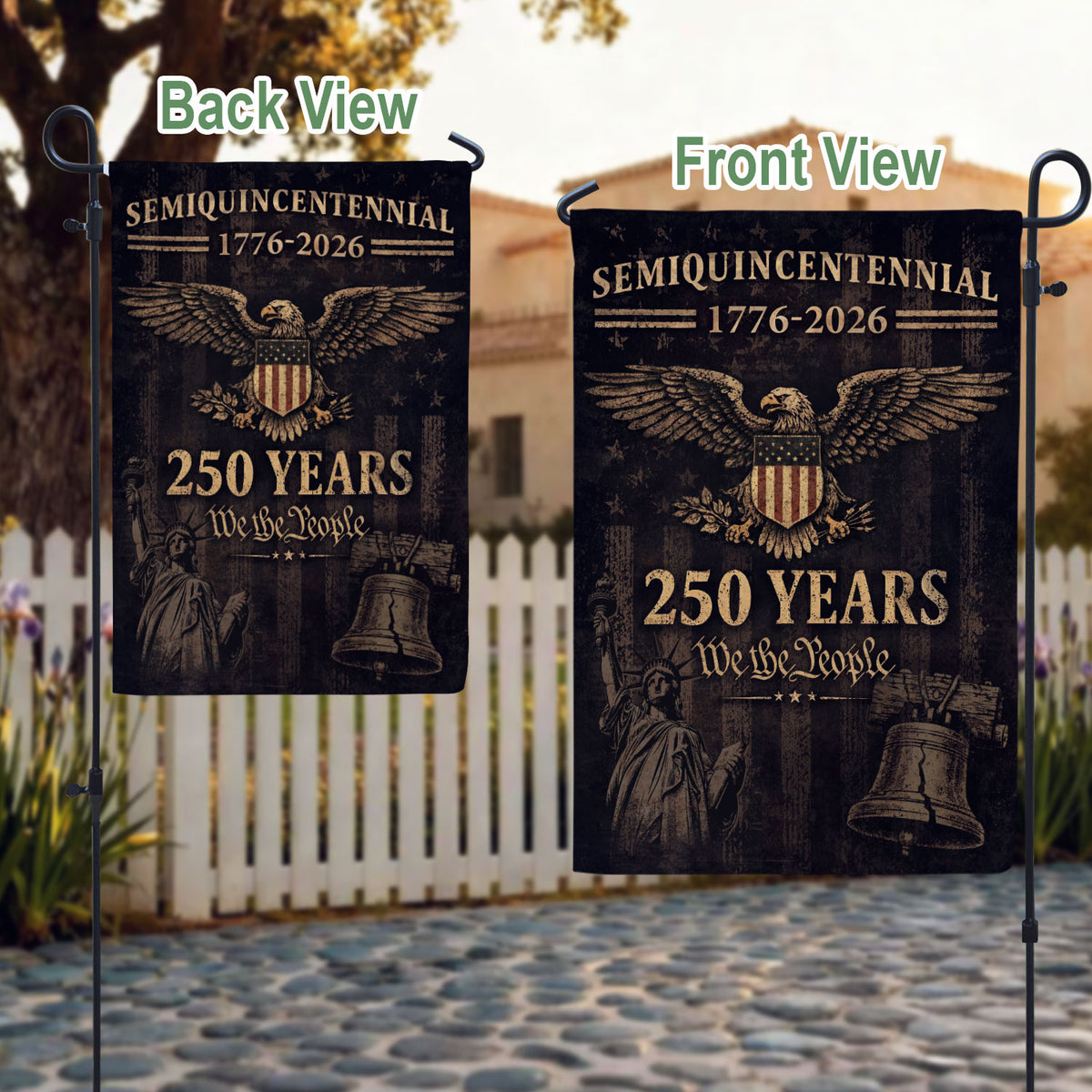 250th Anniversary United States House Flag - Liberty Bell & Eagle Patriotic Banner Decor - Rust Field Wear