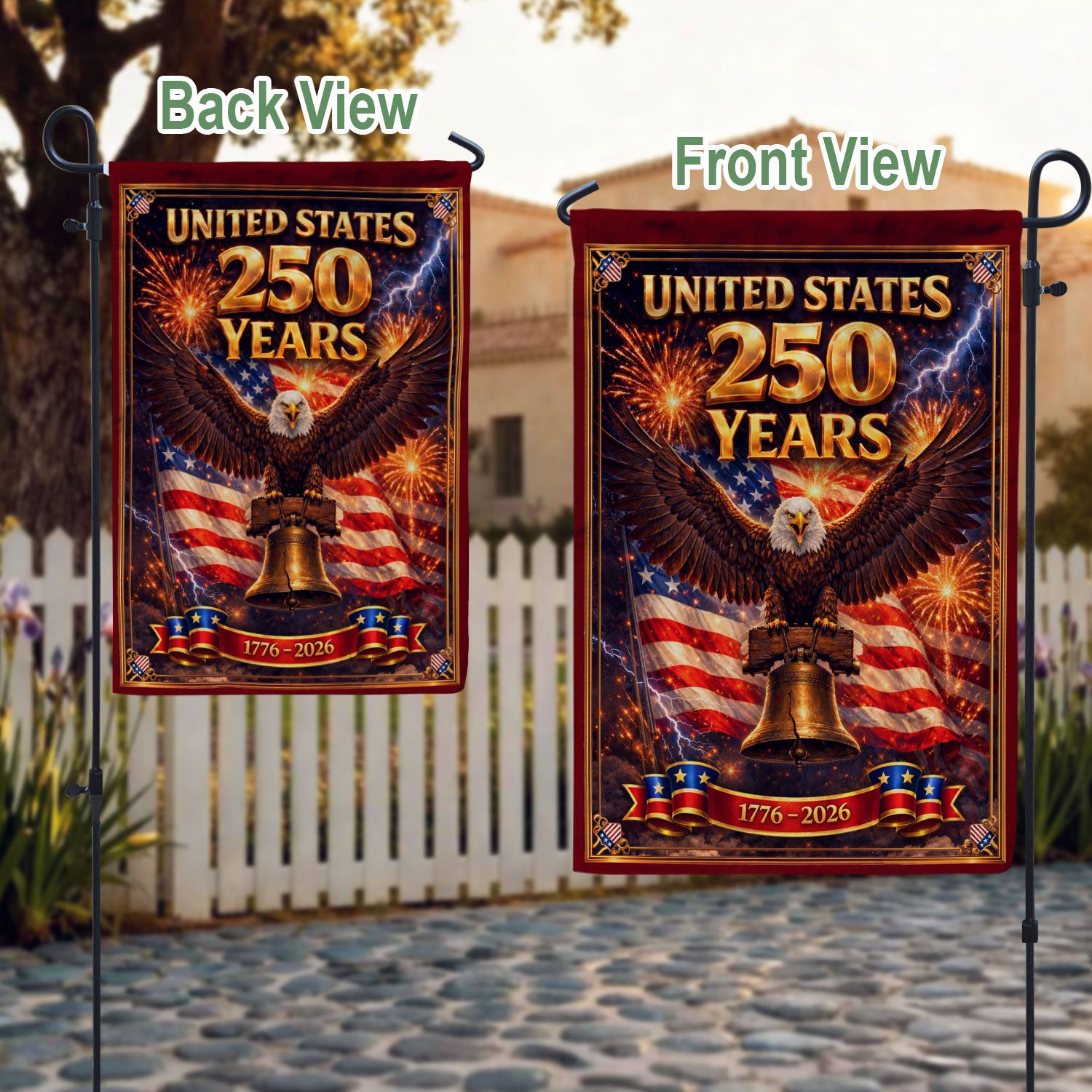 United States 250 Years House Flag - Majestic Eagle & Liberty Bell Patriotic Banner